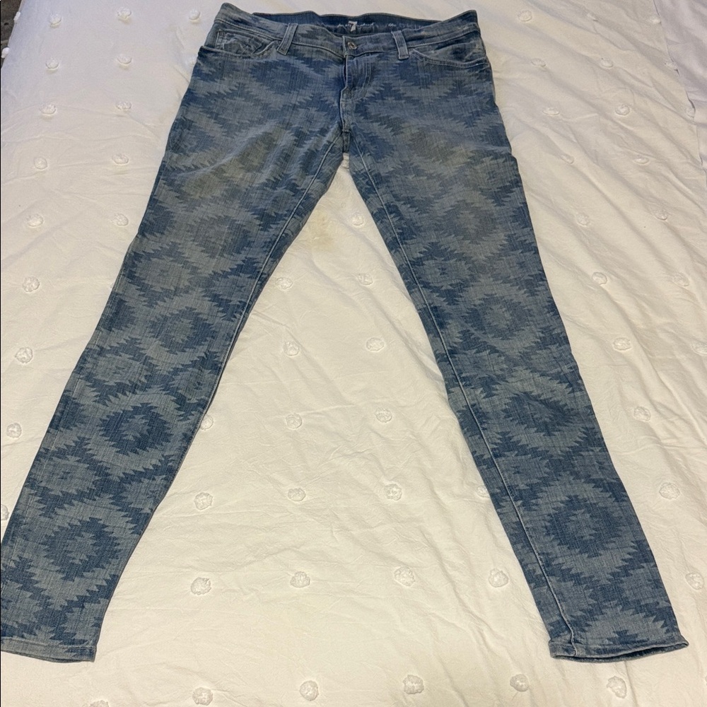 7 For All Mankind Blue Patterned Skinny Jeans